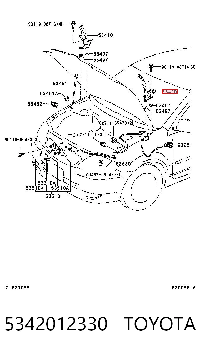 5342012330 Toyota Gozno da capota esquerdo