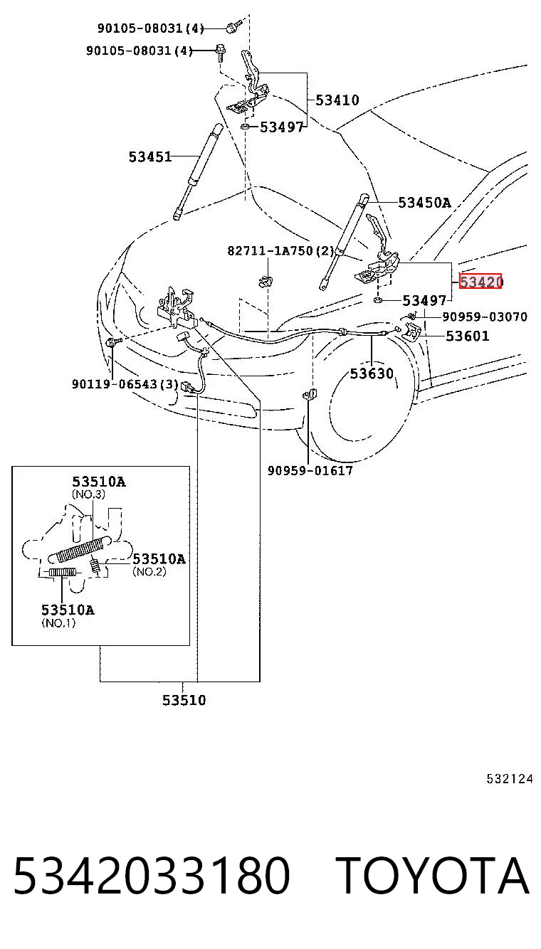 5342033180 Toyota Gozno da capota esquerdo