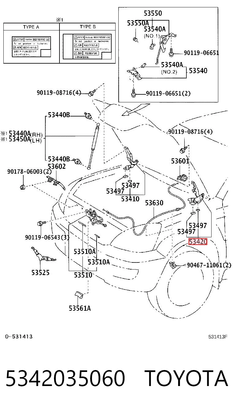 5342035060 Toyota Gozno da capota esquerdo