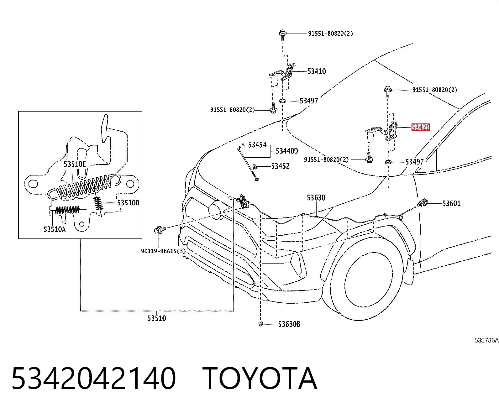 5342042140 Toyota Gozno da capota esquerdo