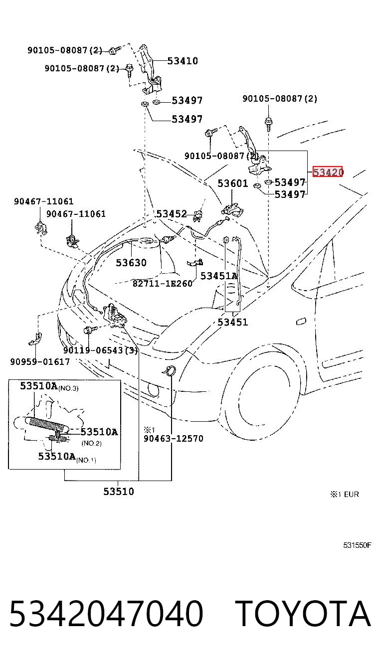 5342047040 Toyota Gozno da capota esquerdo
