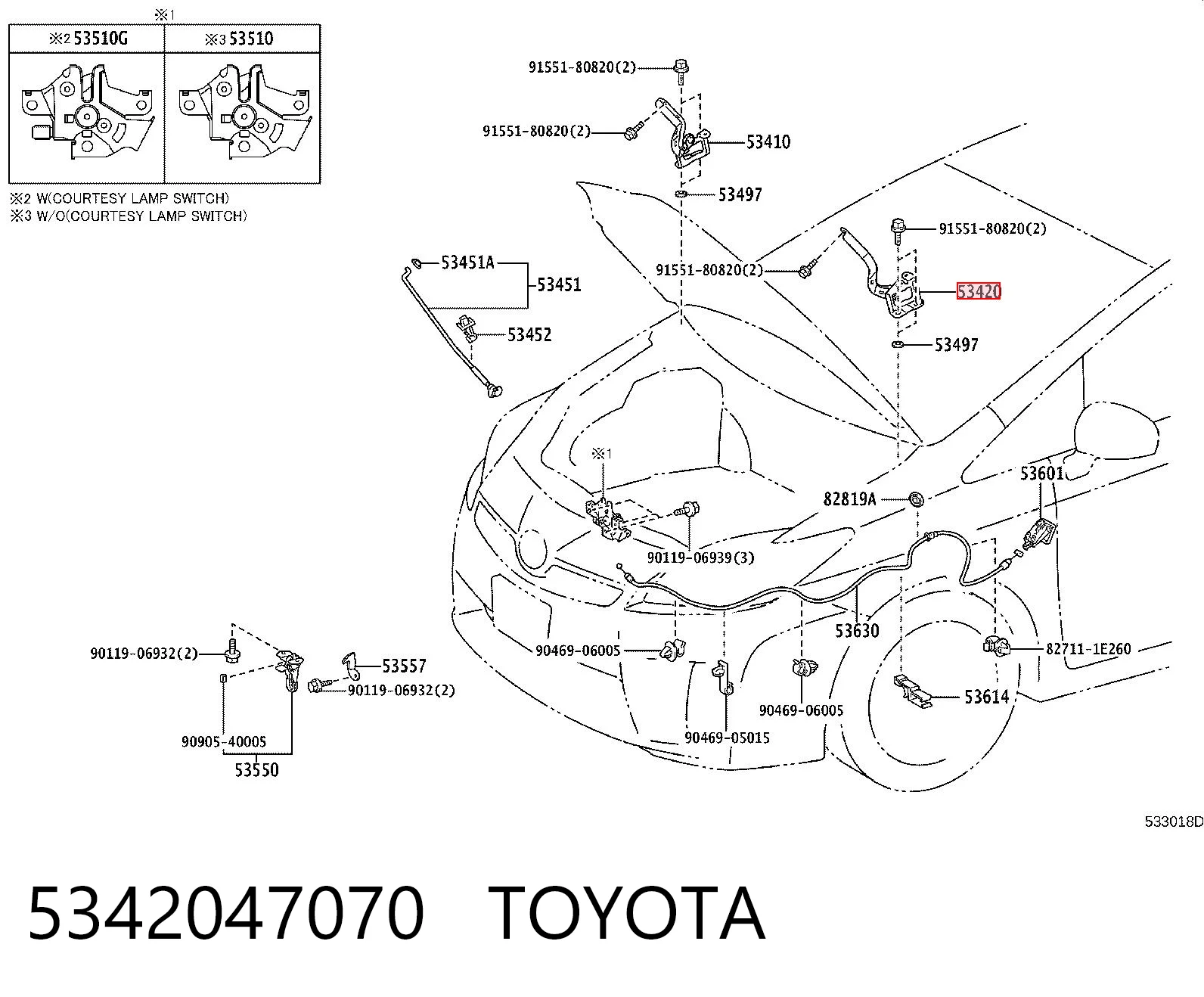 5342047070 Toyota Gozno da capota esquerdo