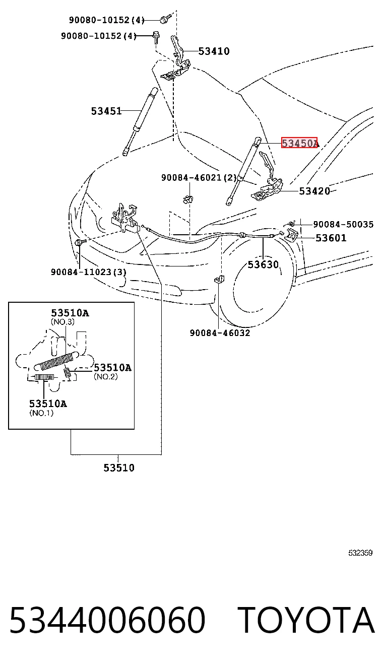 5344006060 Toyota Amortecedor da capota direito