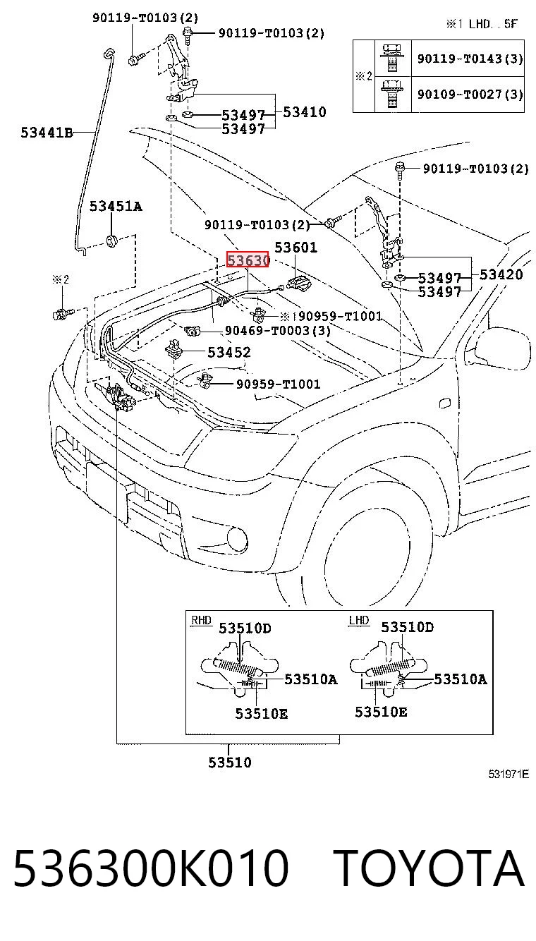 Cabo de abertura da capota para Toyota Hilux  KUN25