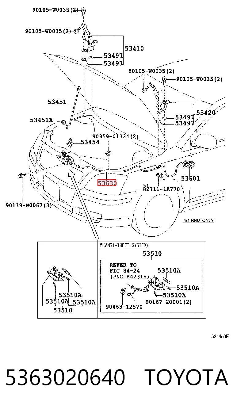 Cabo de abertura da capota Toyota Avensis  T25 ao melhor preço