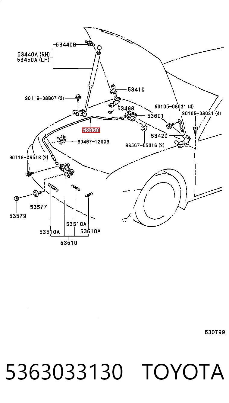Cabo de abertura da capota Toyota Camry V20 ao melhor preço