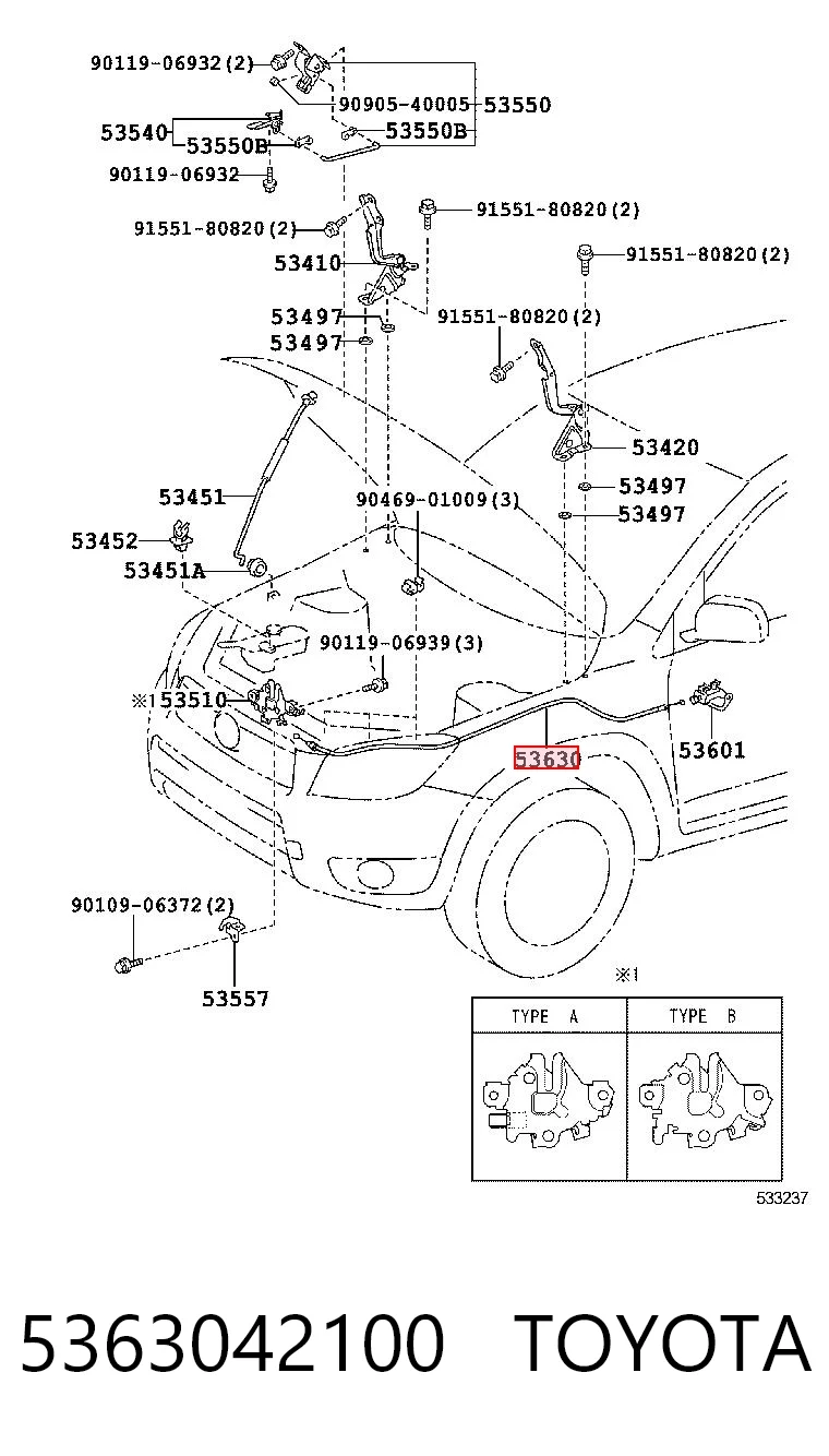 5363042100 Toyota Cabo de abertura da capota