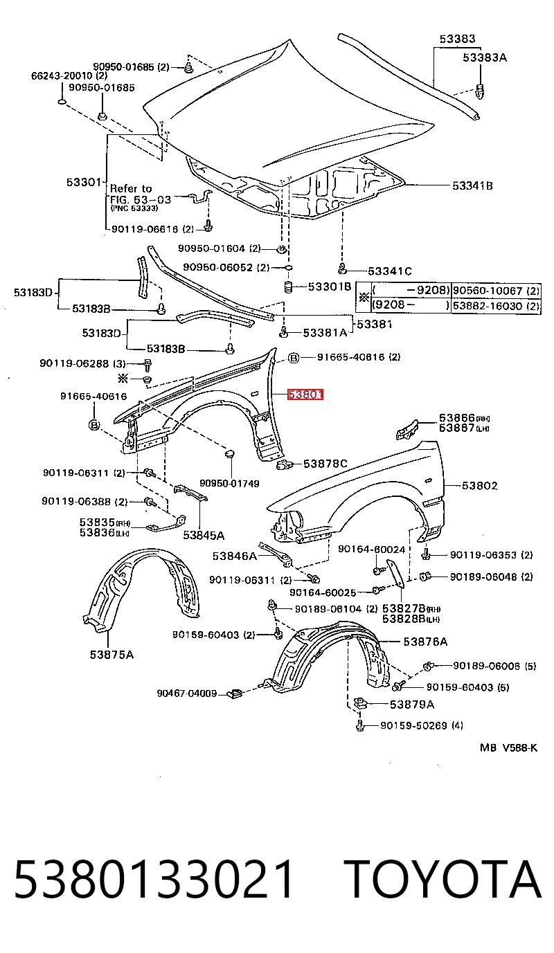 Pára-lama dianteiro direito Toyota Camry III V10