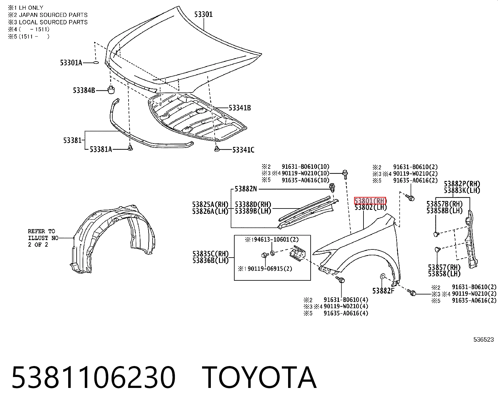Pára-lama dianteiro direito para Toyota Camry VII V50