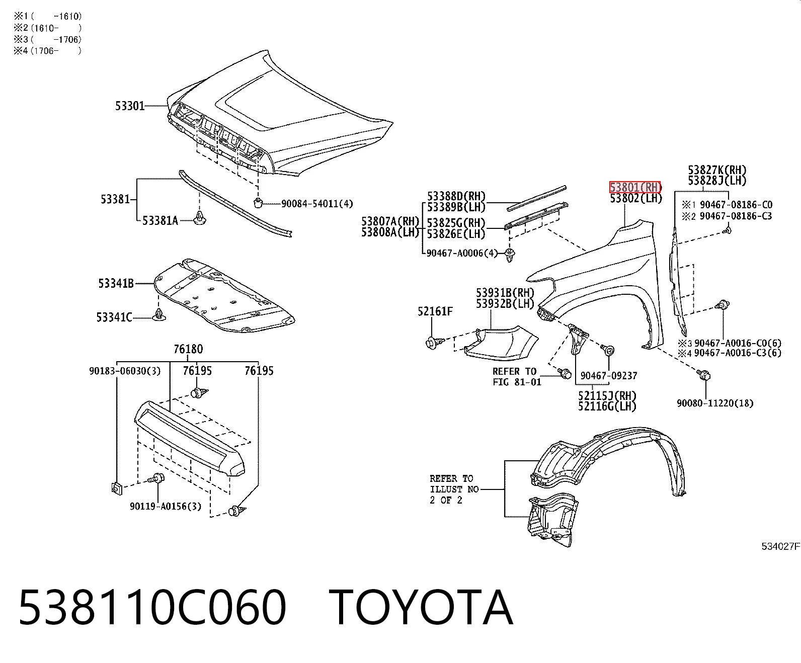 538110C060 Toyota Pára-lama dianteiro direito