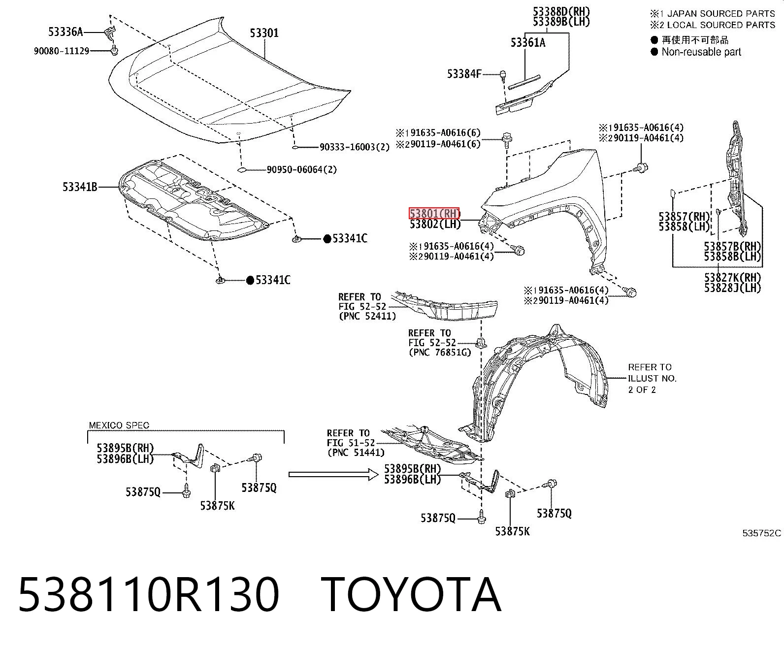 538110R130 Toyota Pára-lama dianteiro direito