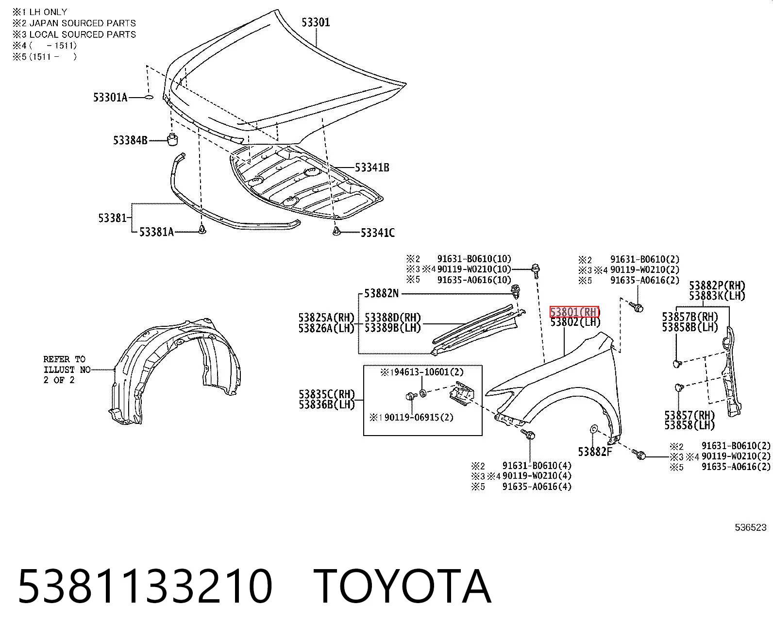 Pára-lama dianteiro direito para Toyota Camry V50