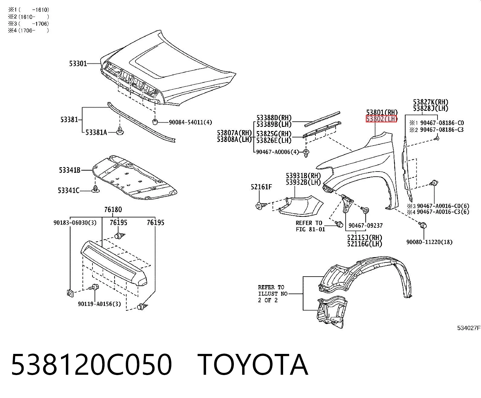 538120C050 Toyota Pára-lama dianteiro esquerdo