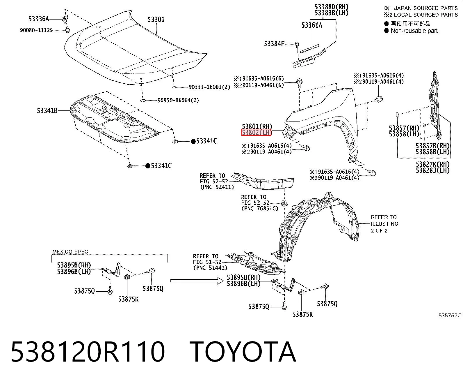 538120R110 Toyota Pára-lama dianteiro esquerdo