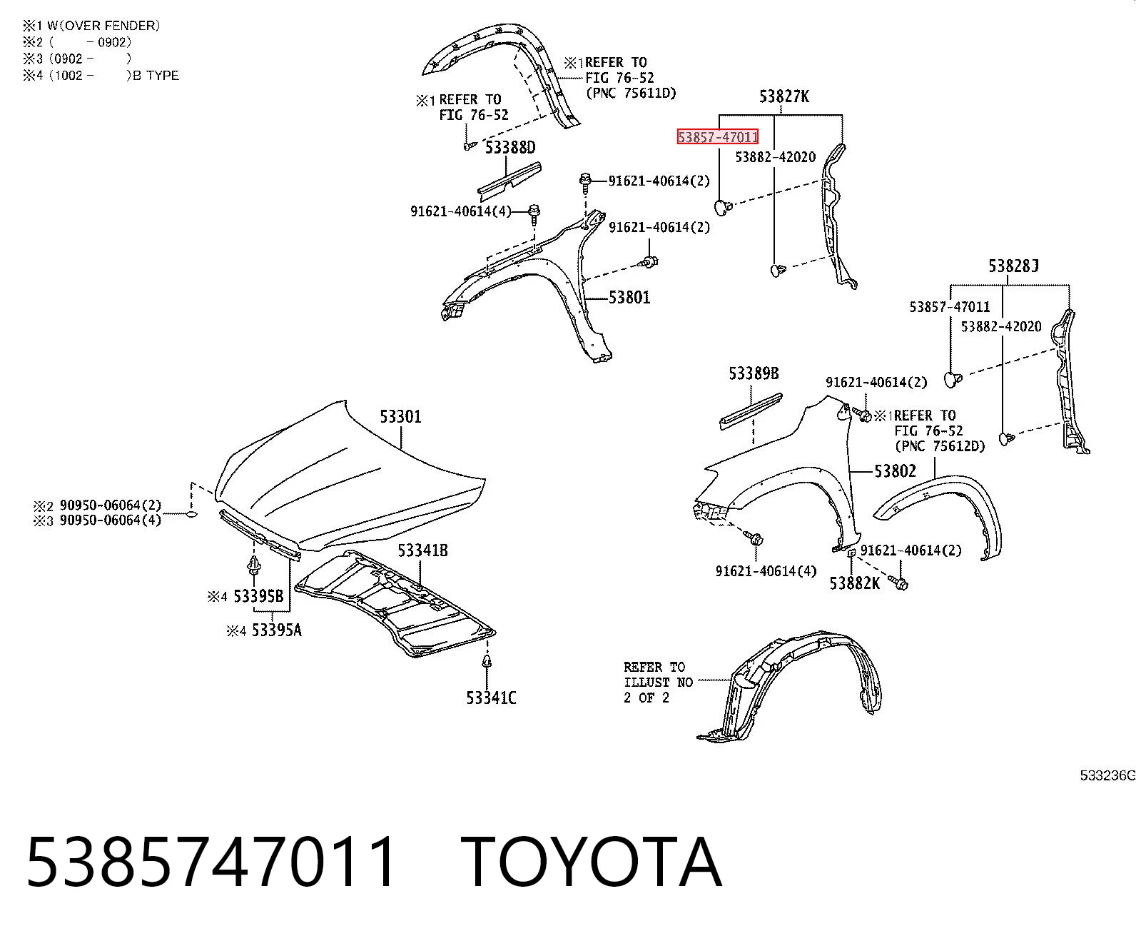 5385747011 Toyota Cápsula (prendedor) de fixação de protetor de lama