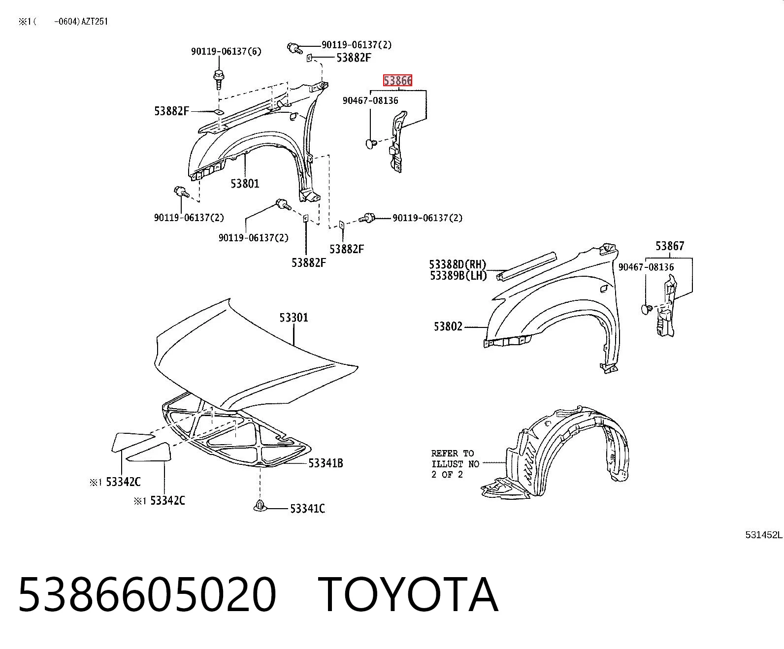 5386605020 Toyota Compactador do pára-lama
