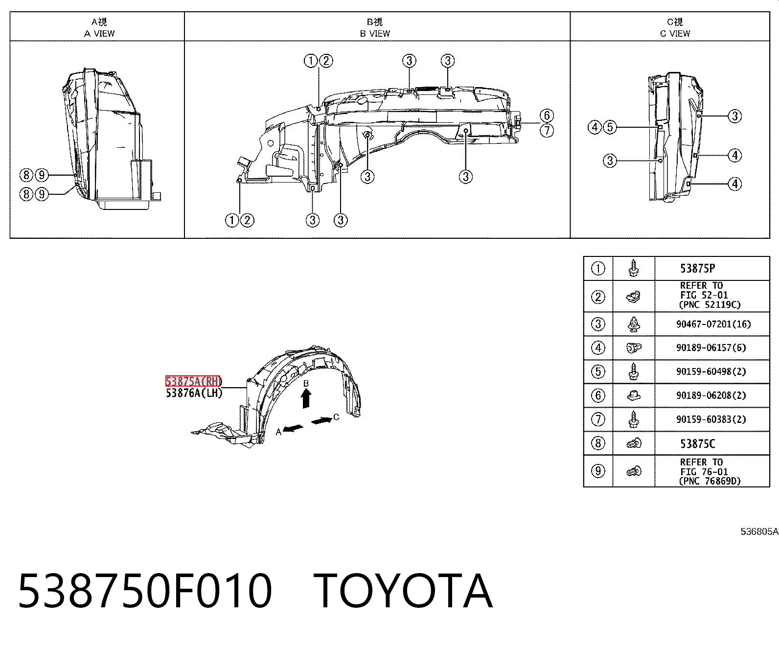  Guarda-barras direito do pára-lama dianteiro Toyota Corolla VERSO monovolume (R10) (2004 - 2009) VERSO