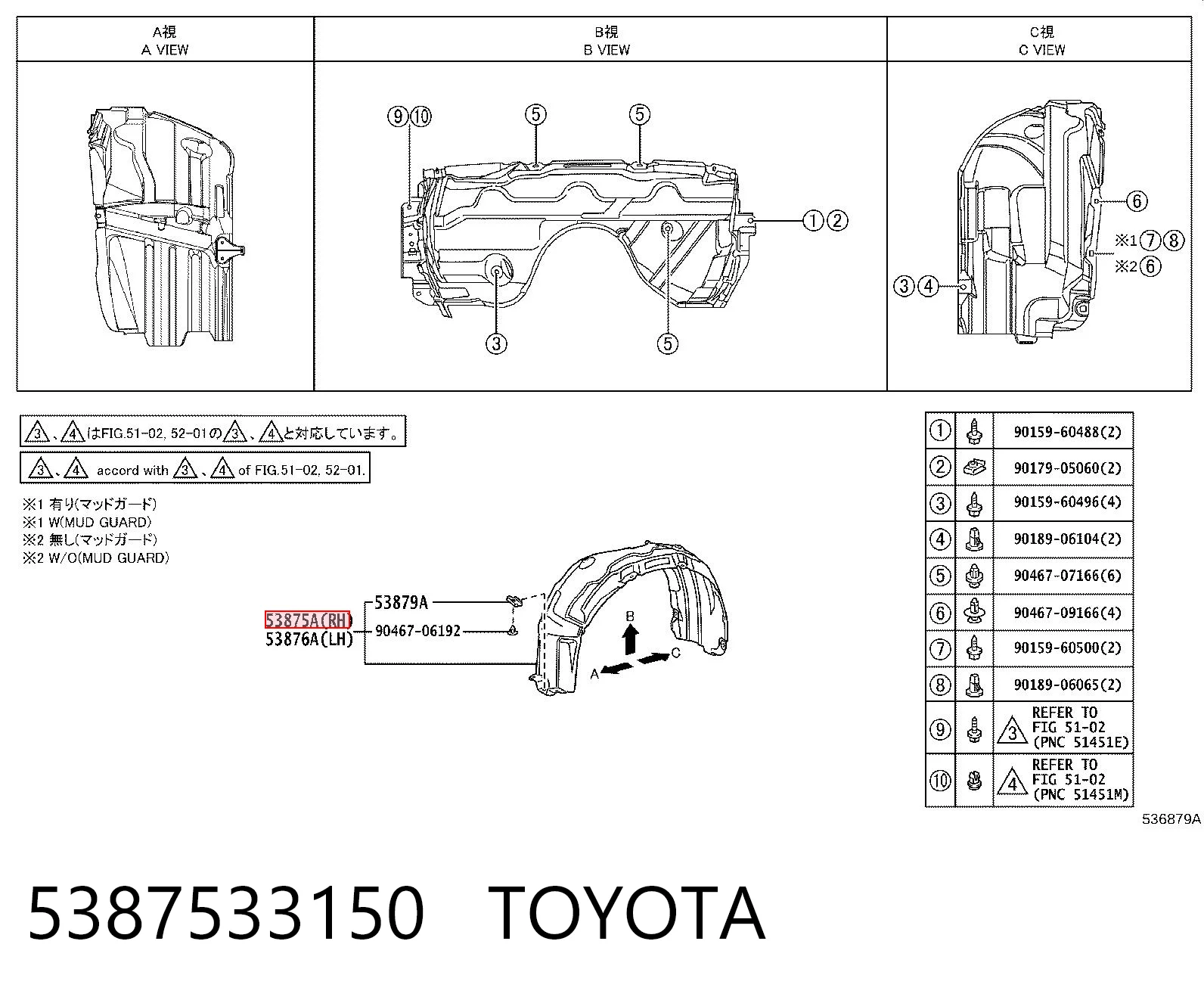 Guarda-barras direito do pára-lama dianteiro Toyota Camry  V40 ao melhor preço