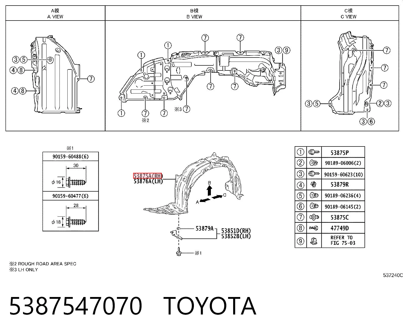  Guarda-barras direito do pára-lama dianteiro Toyota Prius hatchback (ZVW5) (2015 - 2026) 