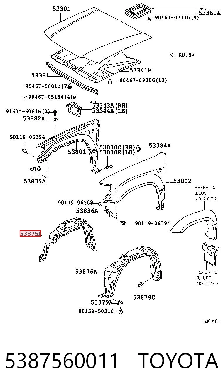 Guarda-barras direito do pára-lama dianteiro para Toyota Land Cruiser J9