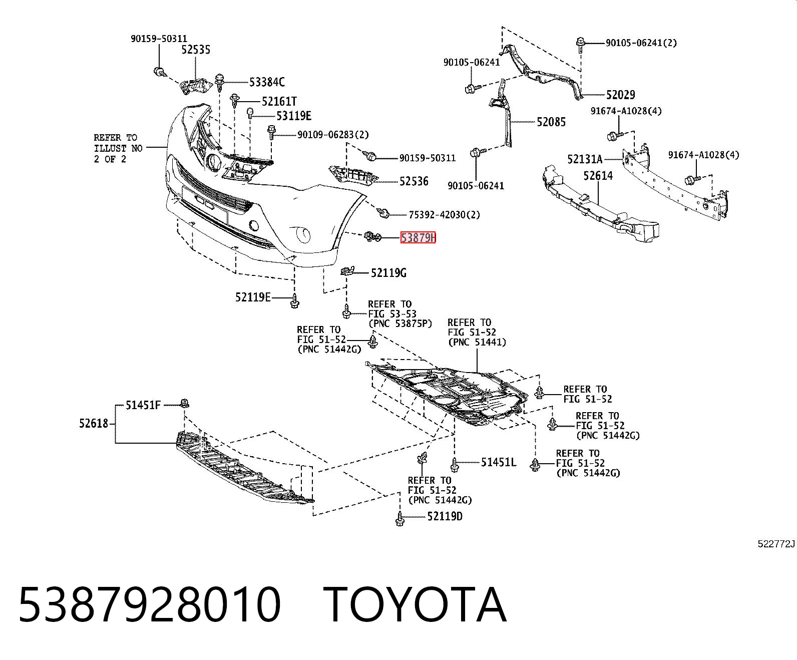 5387928010 Toyota Consola externa do pára-choque dianteiro