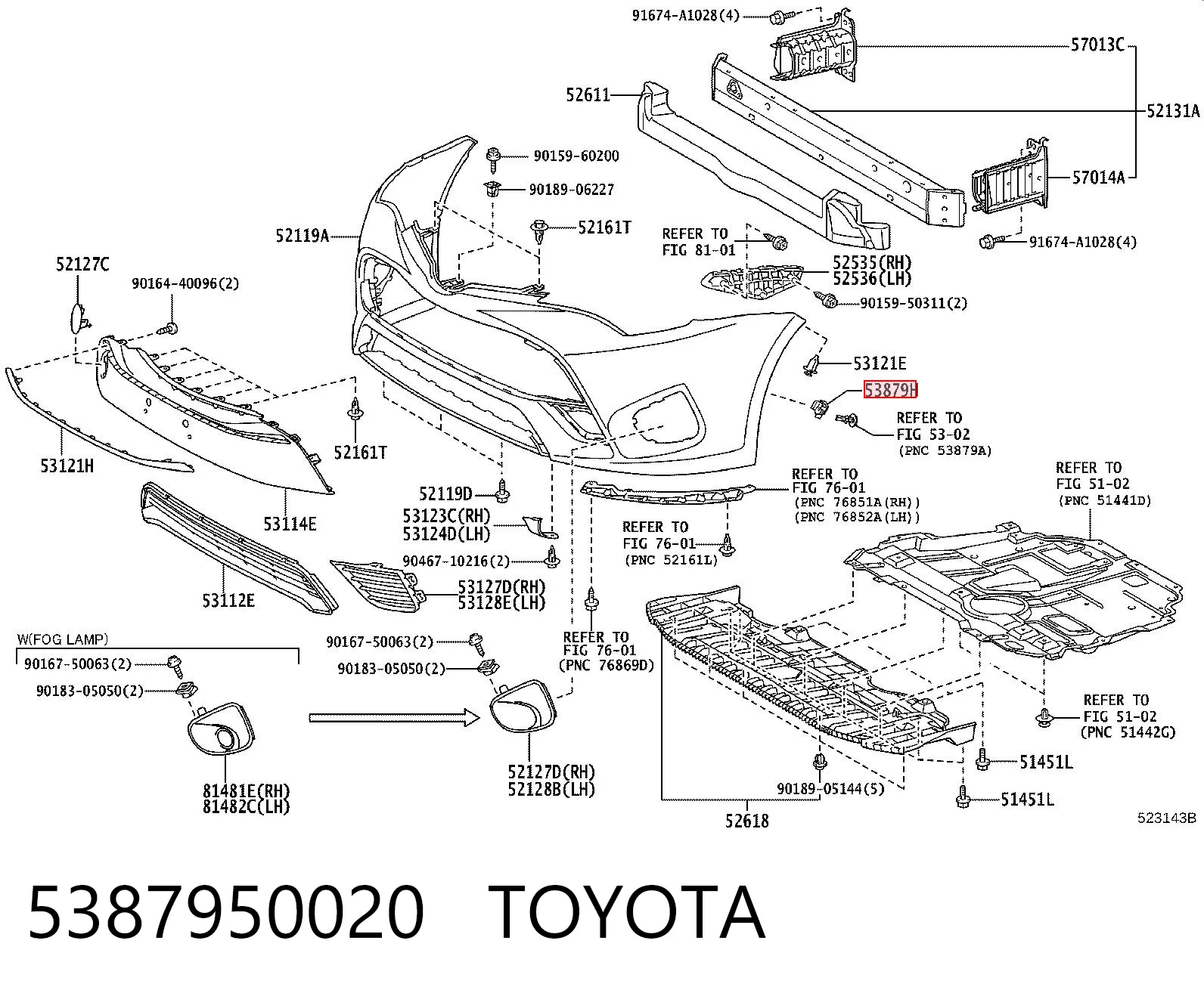 5387950020 Toyota Cápsula (prendedor) de fixação do forro do pára-choque do pára-lama dianteiro