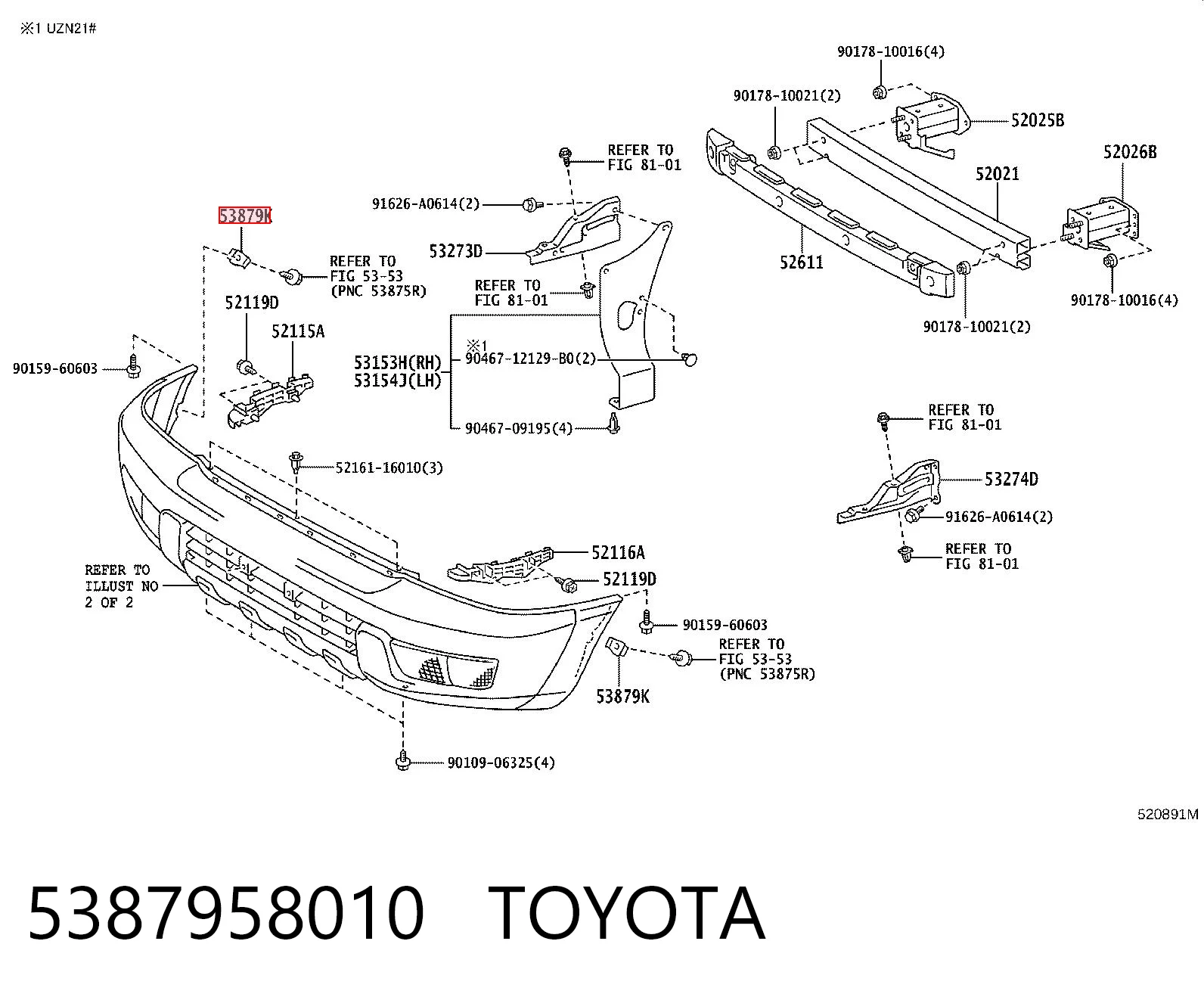5387958010 Toyota Consola externa do pára-choque dianteiro