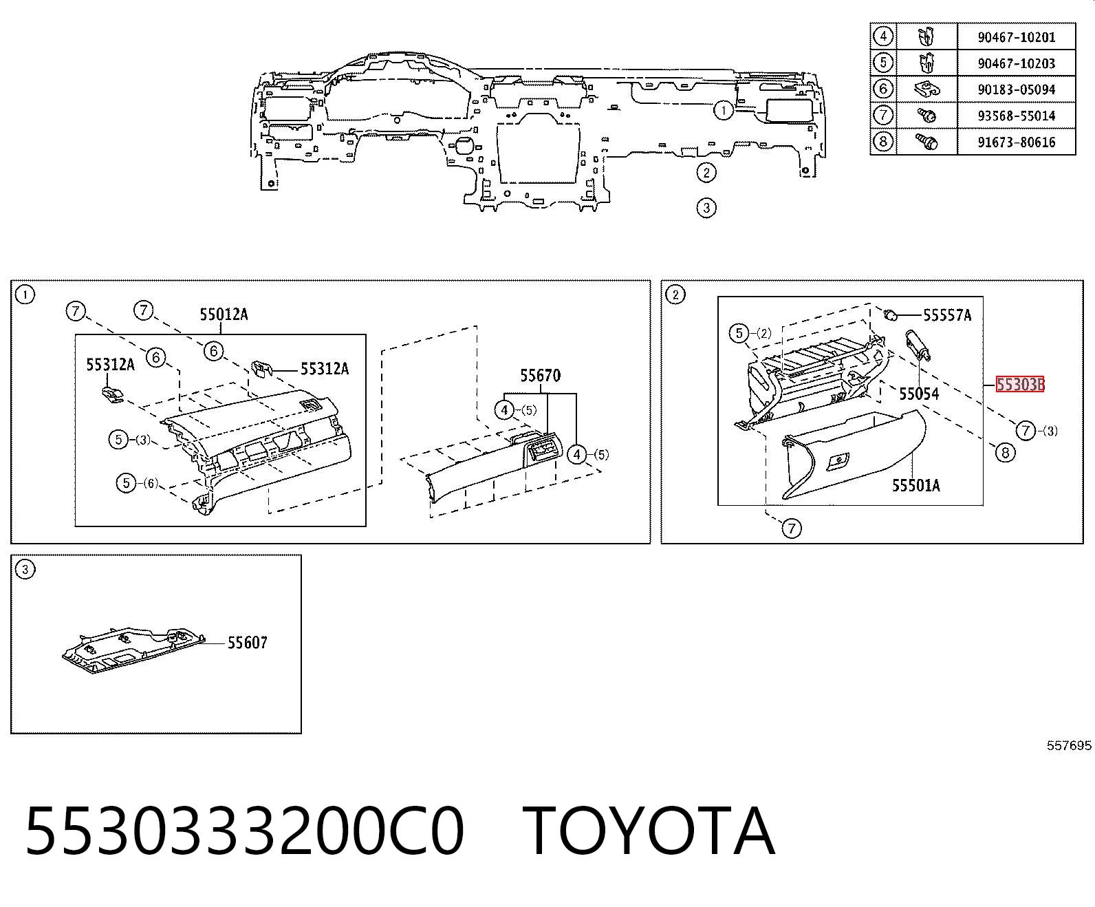 Caixa para porta-luvas (porta-luvas) Toyota Camry  V50 ao melhor preço