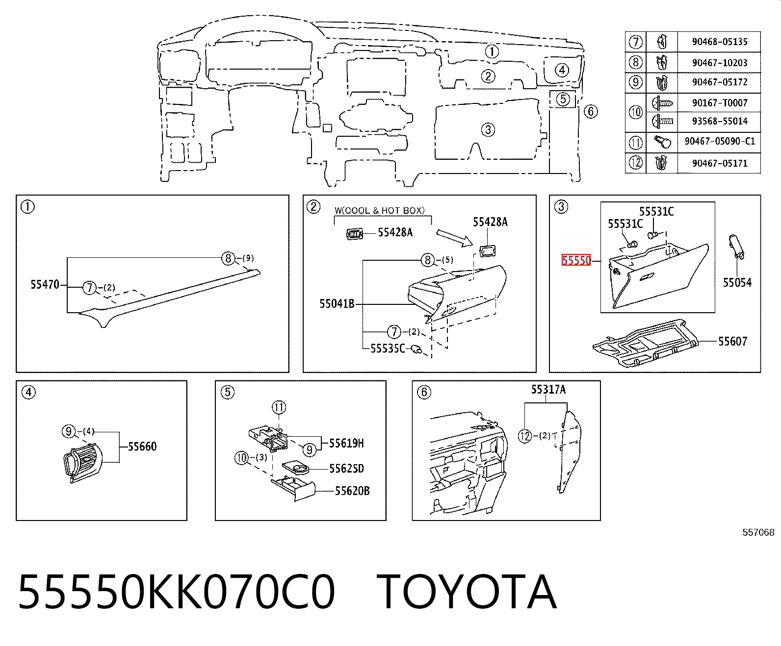 Caixa para porta-luvas (porta-luvas) para Toyota Hilux  GUN12, GUN13