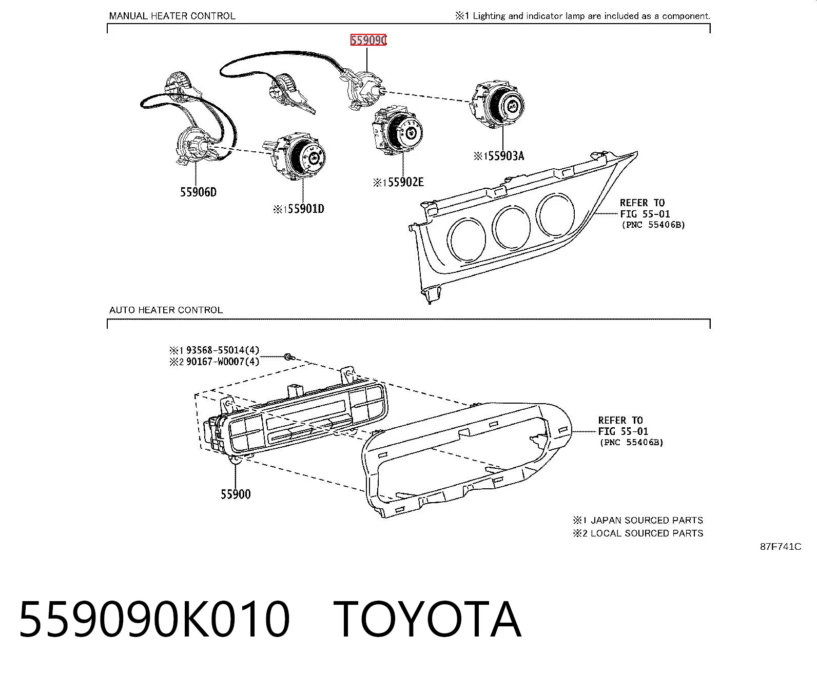 559090K010 Toyota Cabo de controlo de calorífero (de fogão), de temperatura