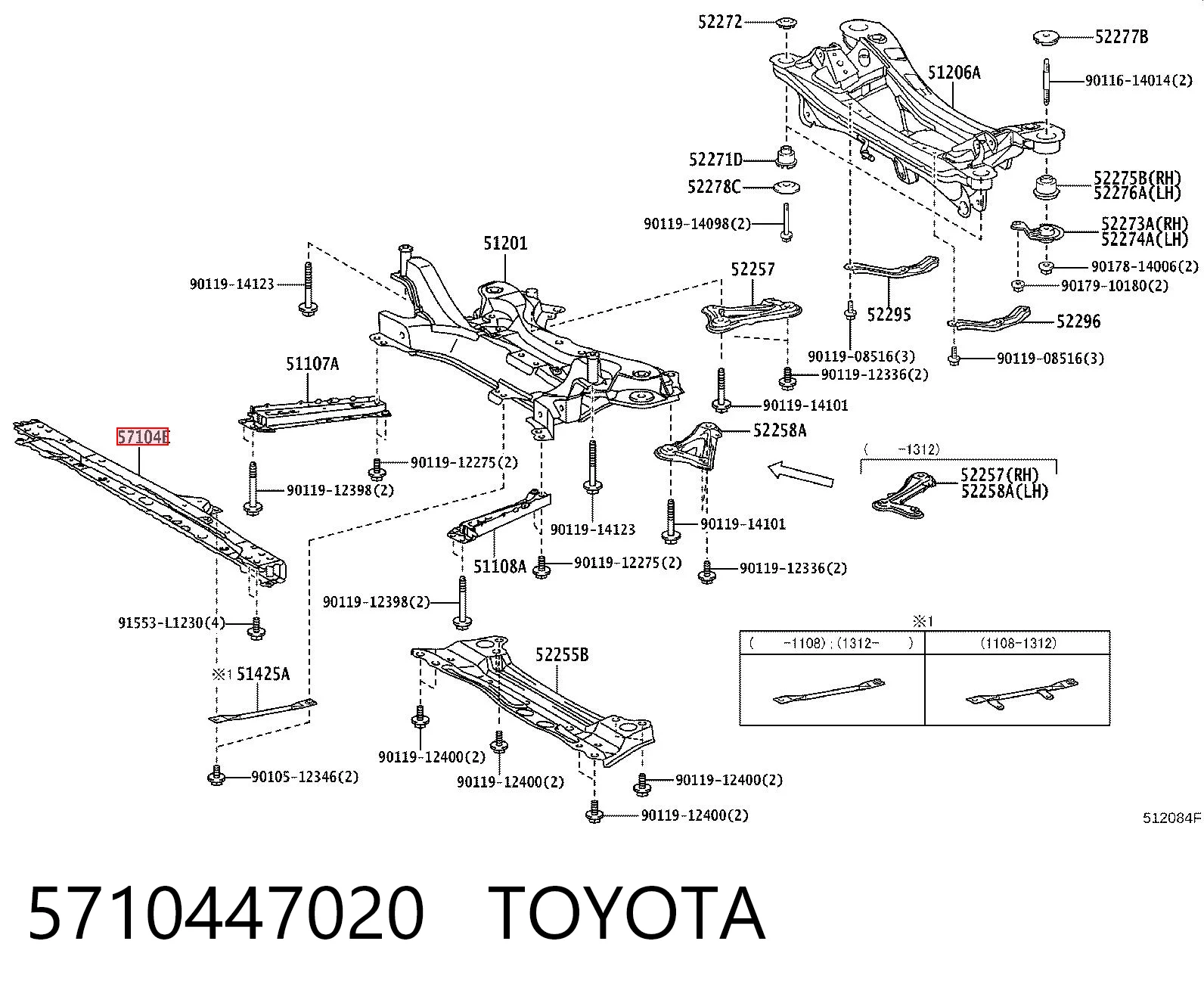 5710447020 Toyota Viga inferior do radiador