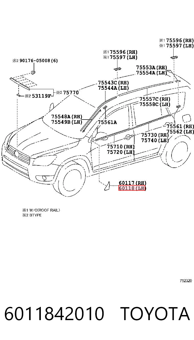 6011842010 Toyota Placa sobreposta interna de fixação de espelho esquerdo