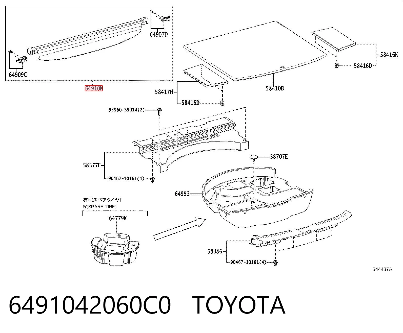 6491042060C0 Toyota Estore da seção de bagagem