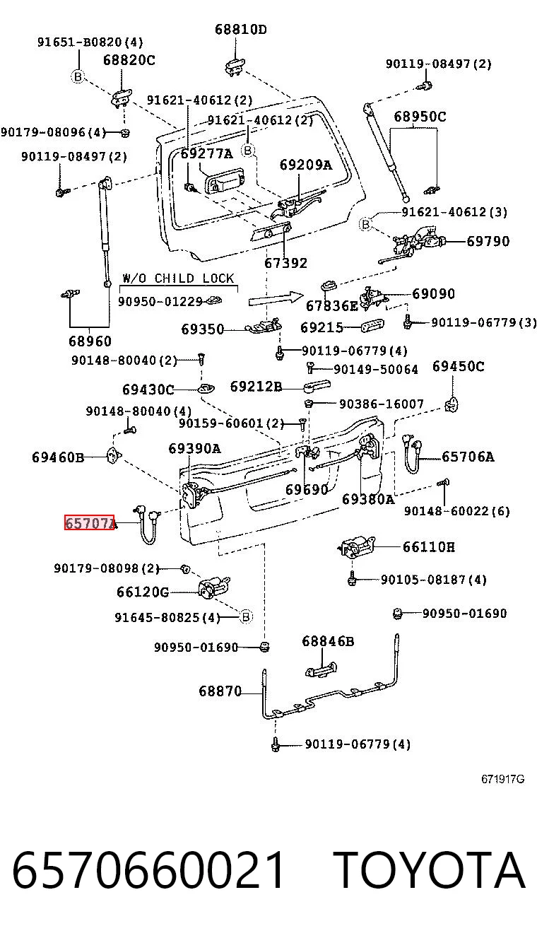 6570660021 Toyota Cabo de abertura de porta-malas (de 3ª/5ª porta traseira)