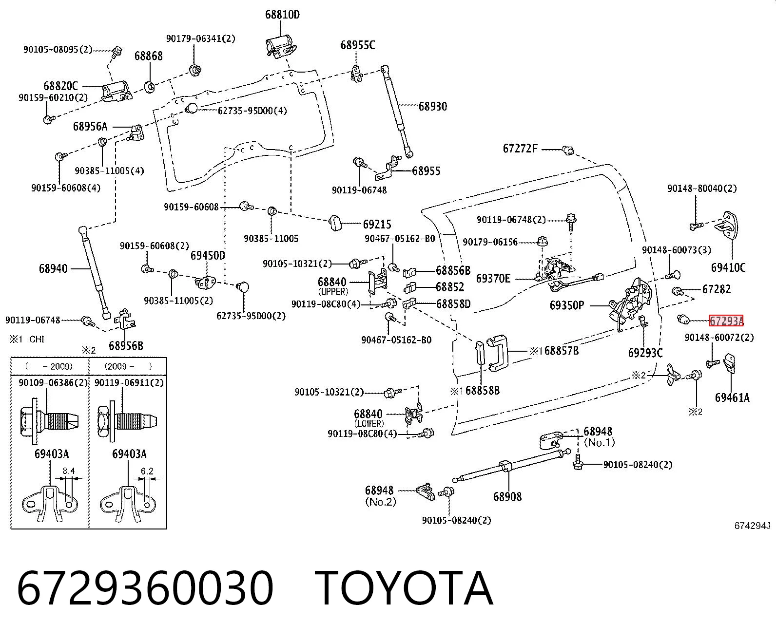 6729360030 Toyota Pára-choque (grade de proteção) de tampa de porta-malas (de 3ª/5ª porta traseira)
