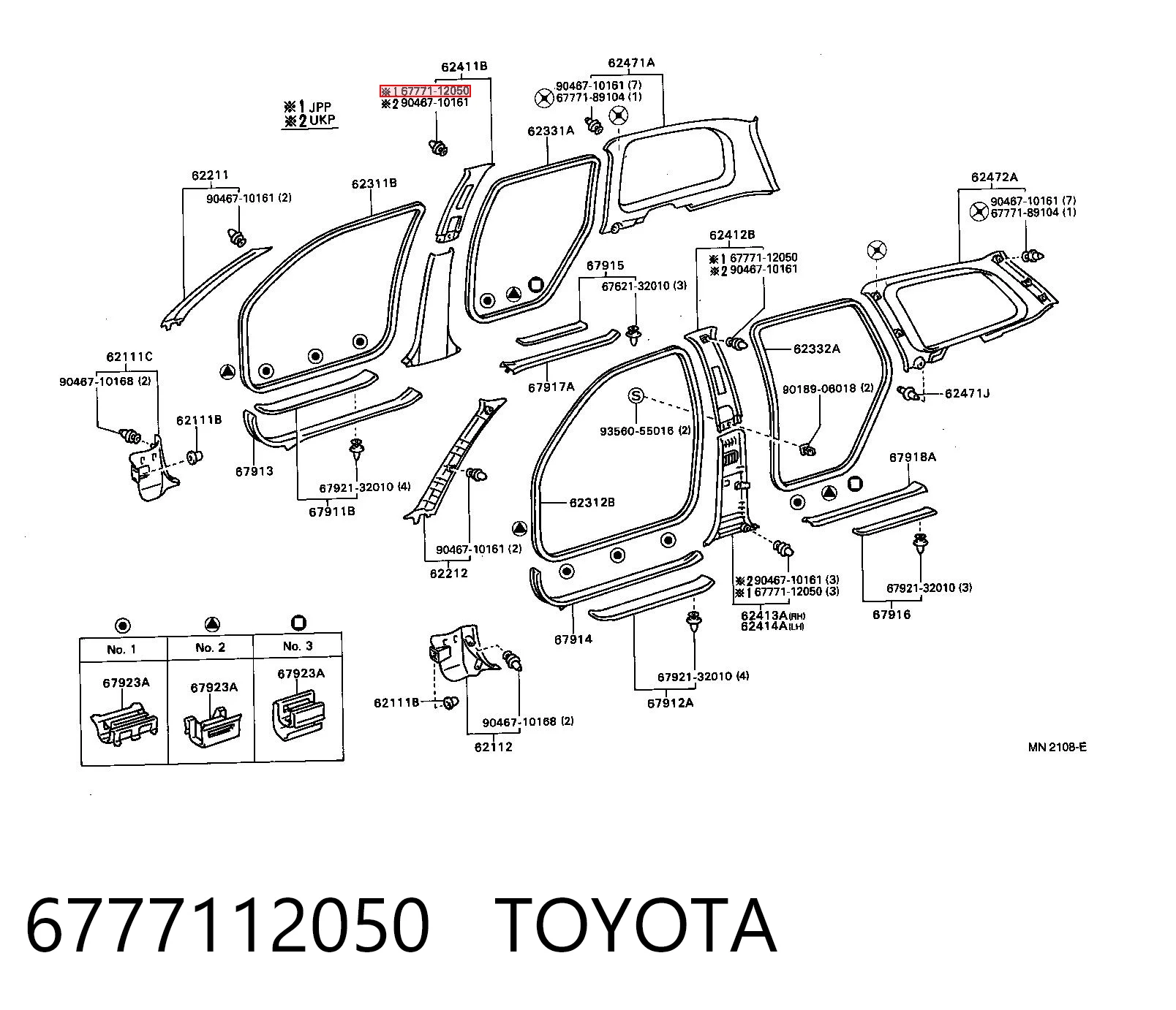 6777112050 Toyota Cápsula (prendedor) de fixação de revestimento da porta
