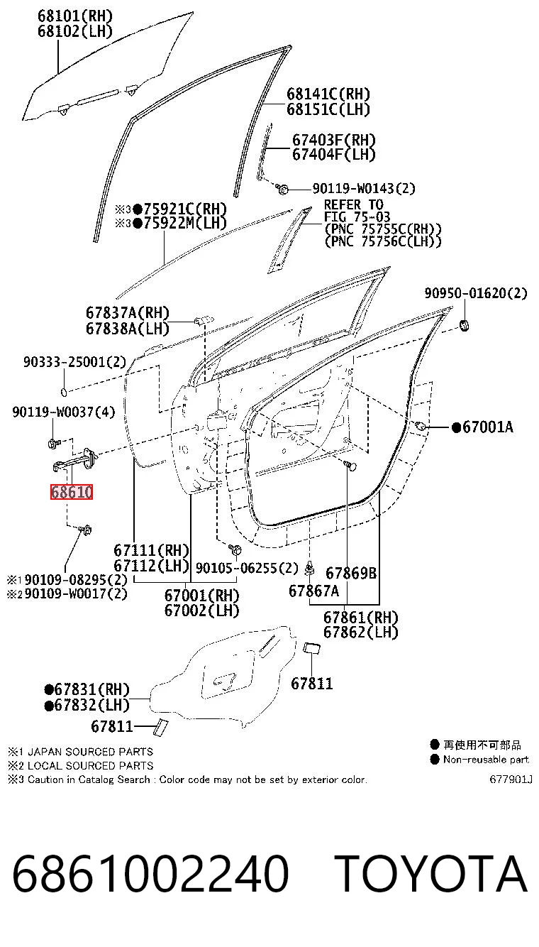 6861002240 Toyota Limitador dianteiro de abertura de porta