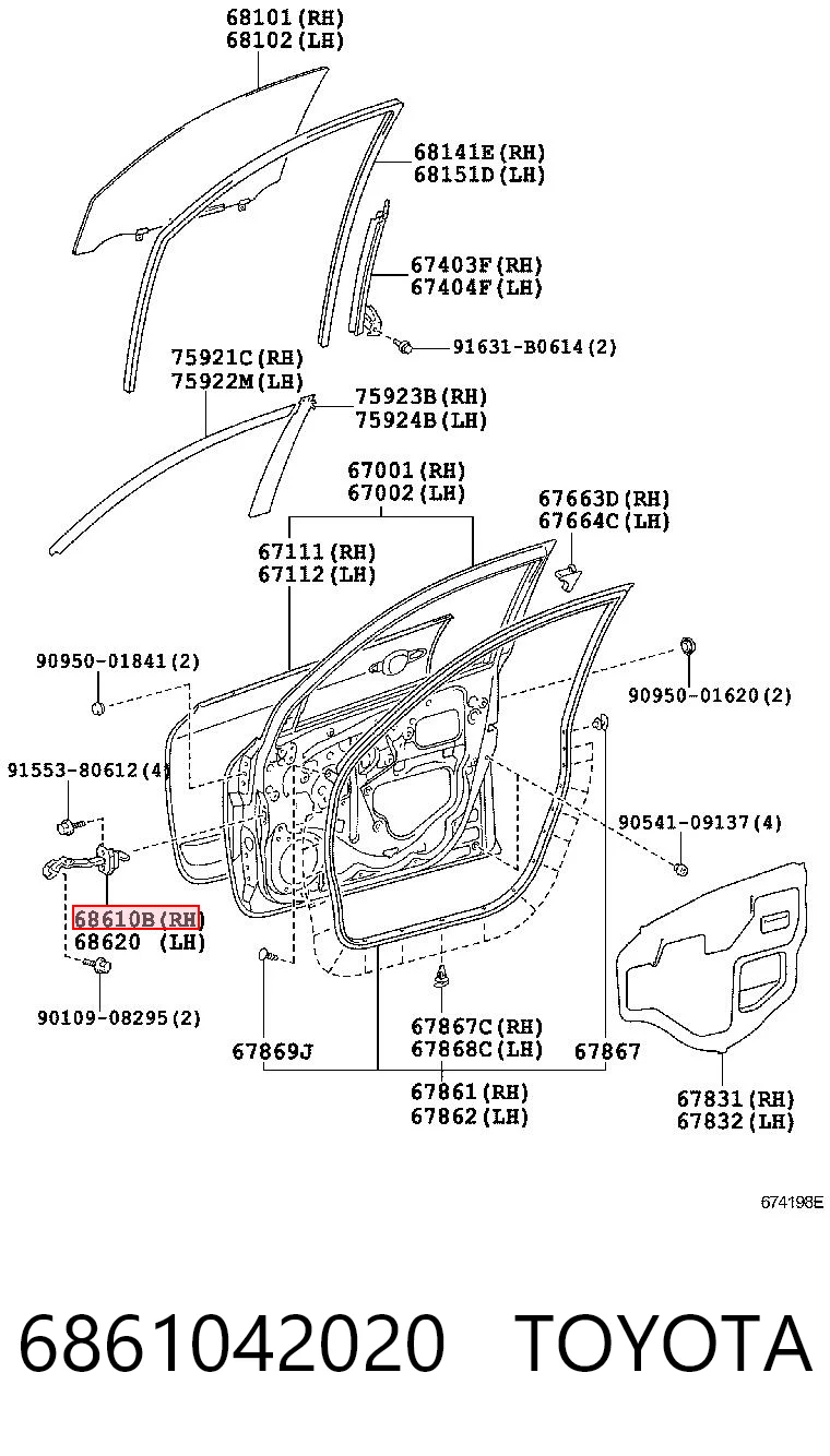 6861042020 Toyota Limitador dianteiro direito de abertura de porta