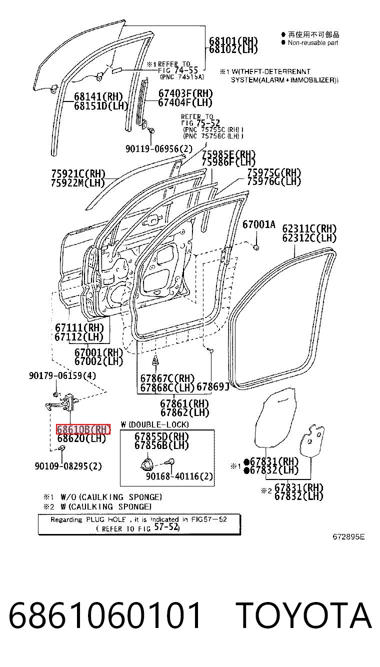 6861060101 Toyota Limitador dianteiro direito de abertura de porta