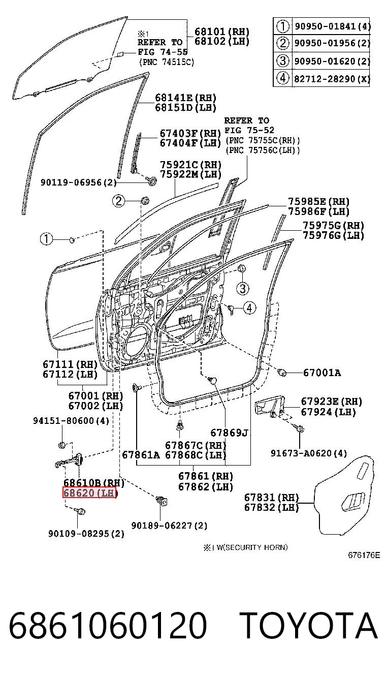 6861060120 Toyota Limitador dianteiro esquerdo de abertura de porta
