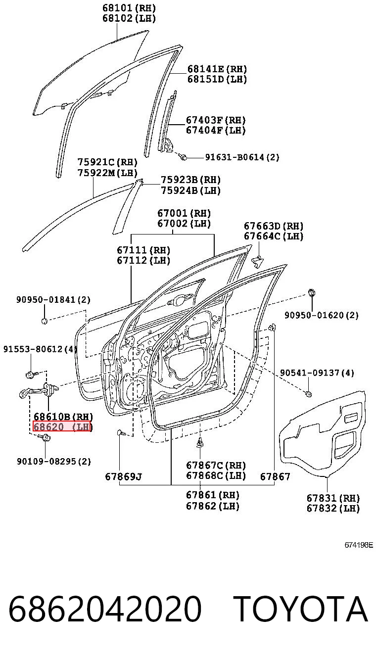 6862042020 Toyota Limitador dianteiro esquerdo de abertura de porta
