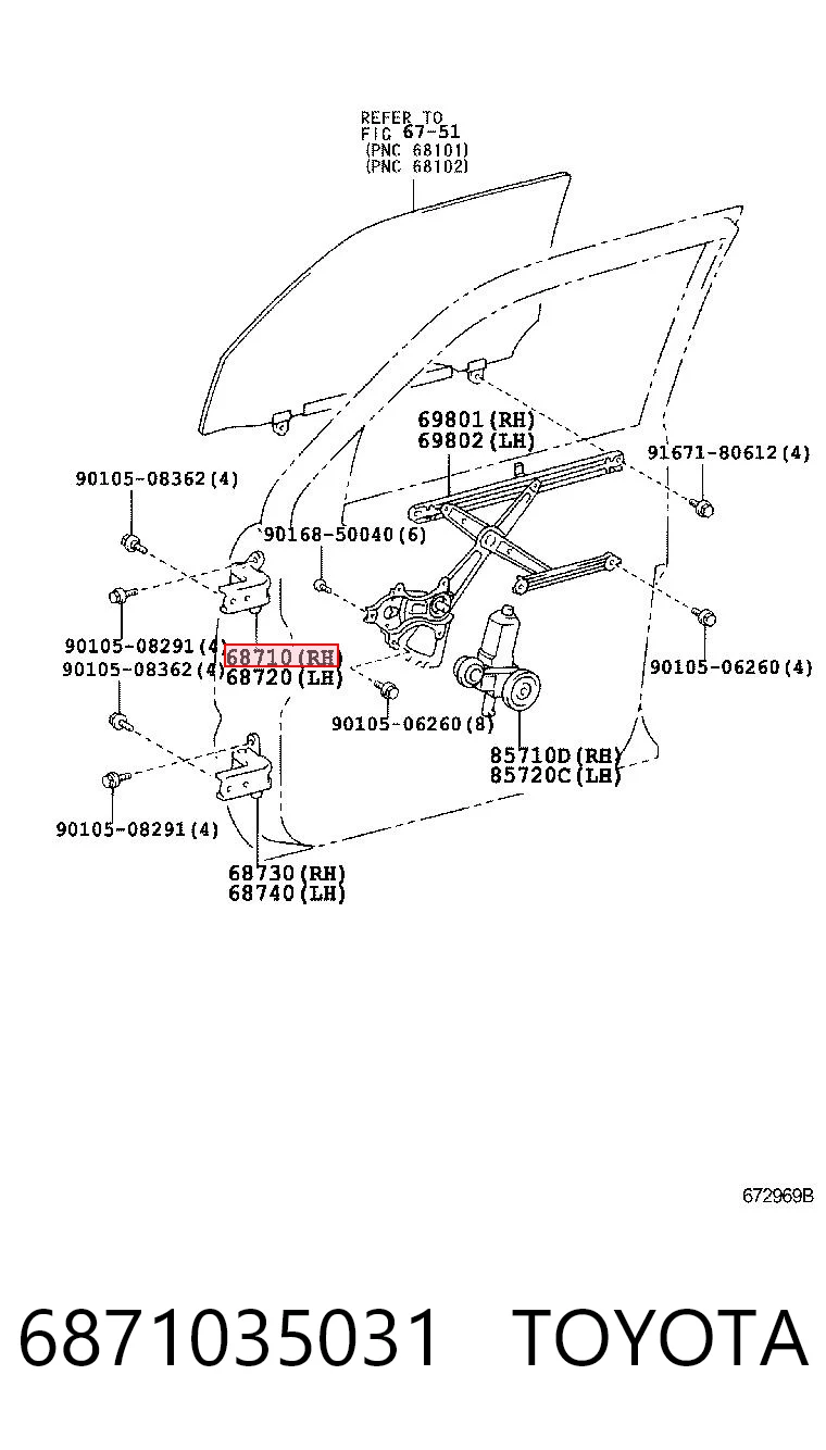 6871035031 Toyota Gozno da porta dianteira direita