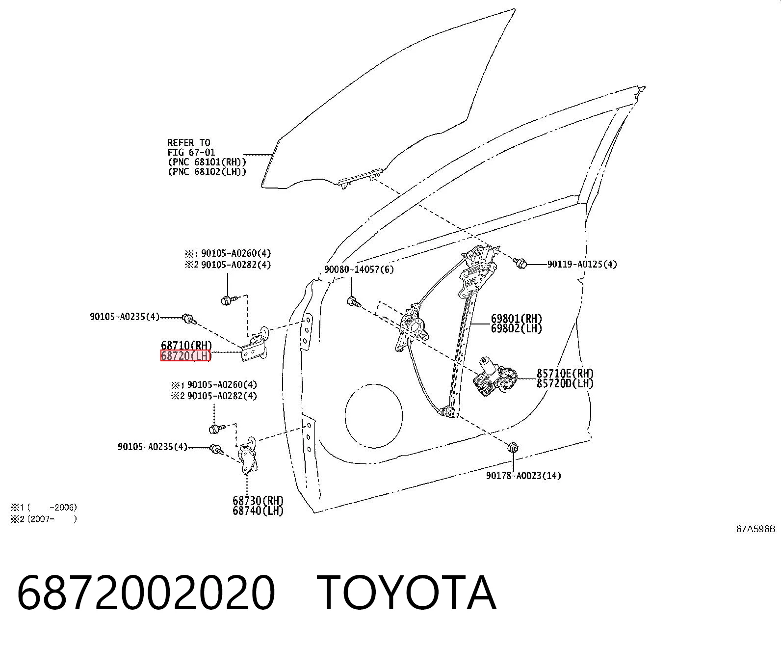 6872002020 Toyota Gozno da porta dianteira esquerda