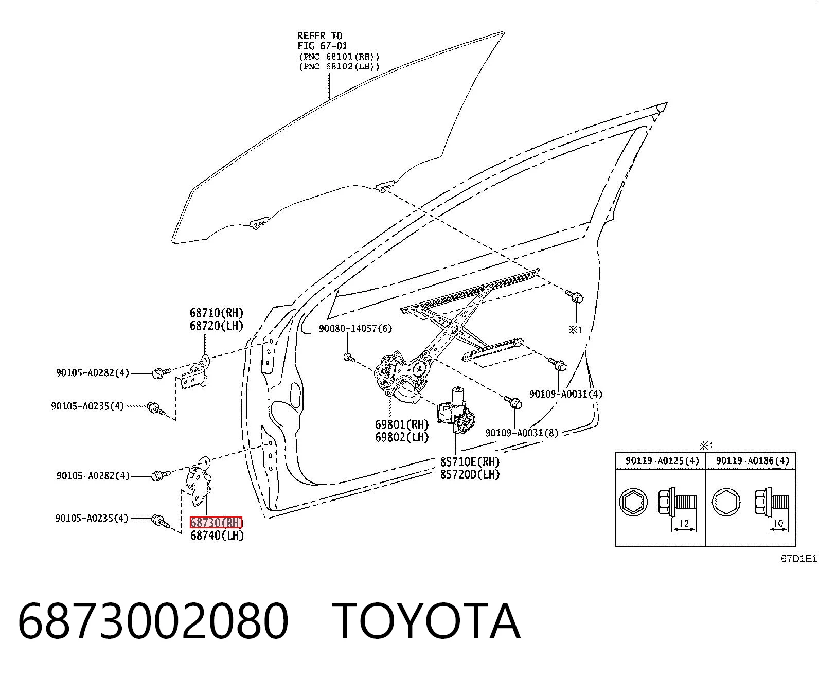 6873002080 Toyota Gozno da porta dianteira direita