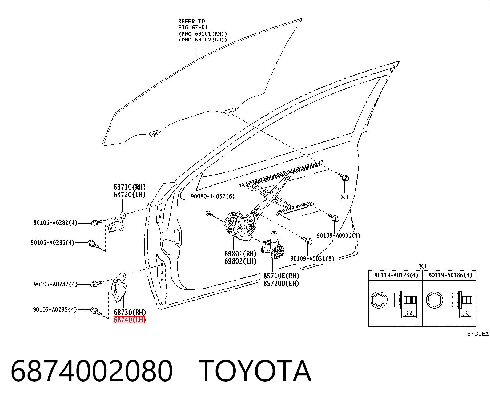 6874002080 Toyota Gozno da porta dianteira esquerda