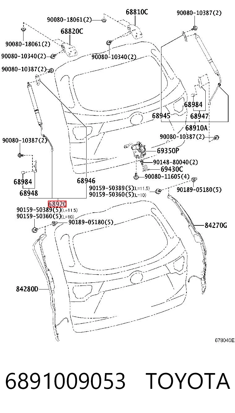 6891009053 Toyota Amortecedor de tampa de porta-malas (de 3ª/5ª porta traseira)