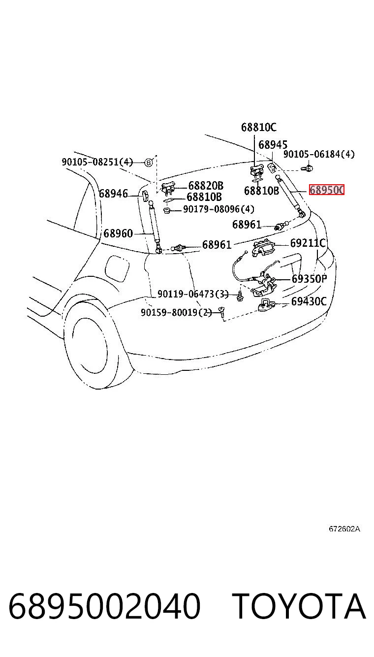 6895002040 Toyota Amortecedor de tampa de porta-malas (de 3ª/5ª porta traseira)