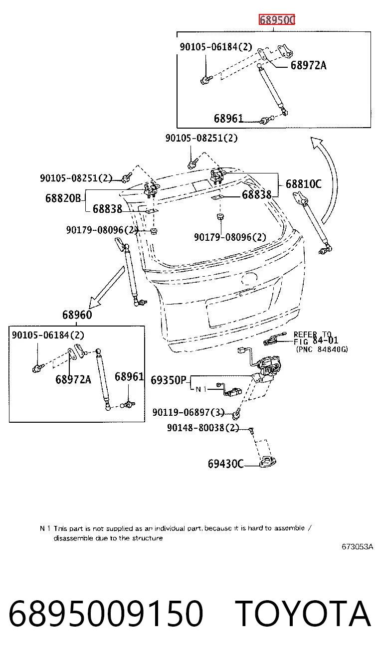 6895009150 Toyota Amortecedor de tampa de porta-malas (de 3ª/5ª porta traseira)