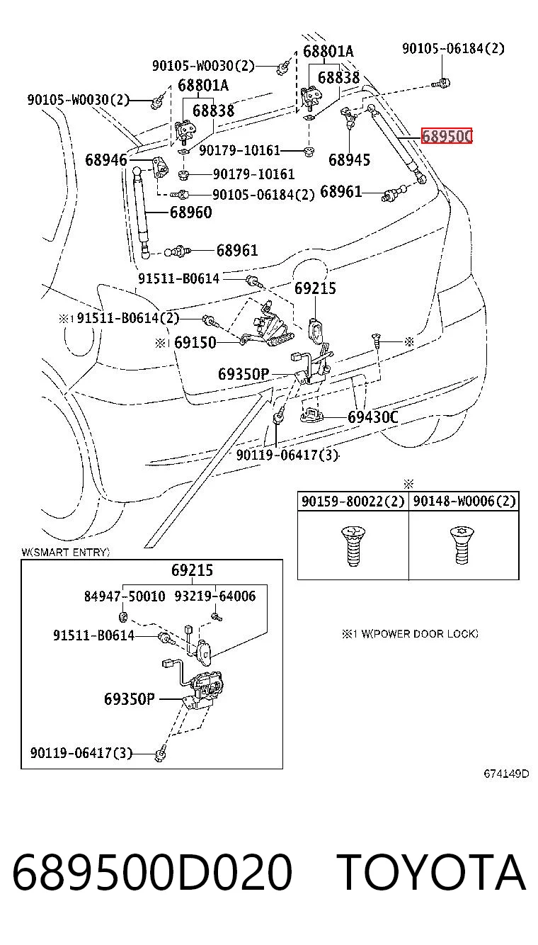 689500D020 Toyota Amortecedor de tampa de porta-malas (de 3ª/5ª porta traseira)