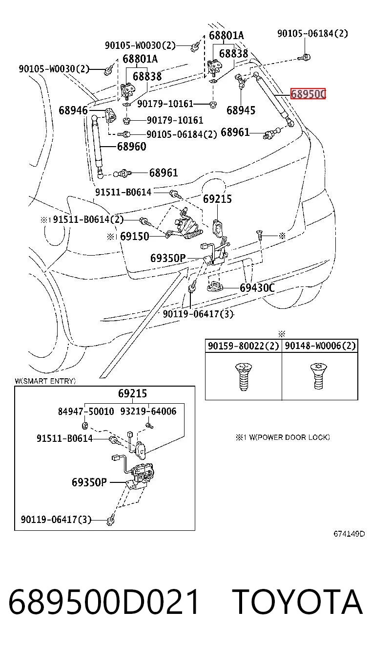 689500D021 Toyota Amortecedor de tampa de porta-malas (de 3ª/5ª porta traseira)